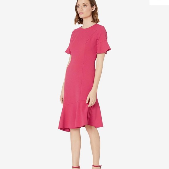 Adrianna Papell Women's Knit Crepe Ruffle Midi Dress - Picture 3 of 6